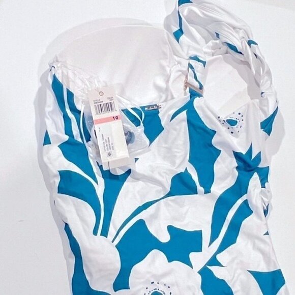 ANNE COLE Asymmetric Floral-Print One-Piece Swimsuit swimwear New TEPT size 10 - Picture 15 of 16